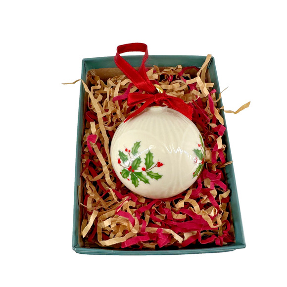 Vintage Lenox China Holiday Ball Ornament - Holly & Berry Design - Picture 1 of 4